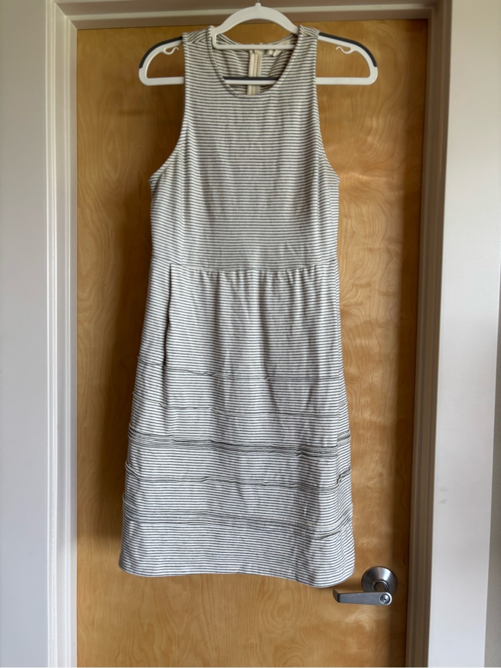 Striped Racerback Tiered Knit Sundress Navy White Sleeveless Mini M